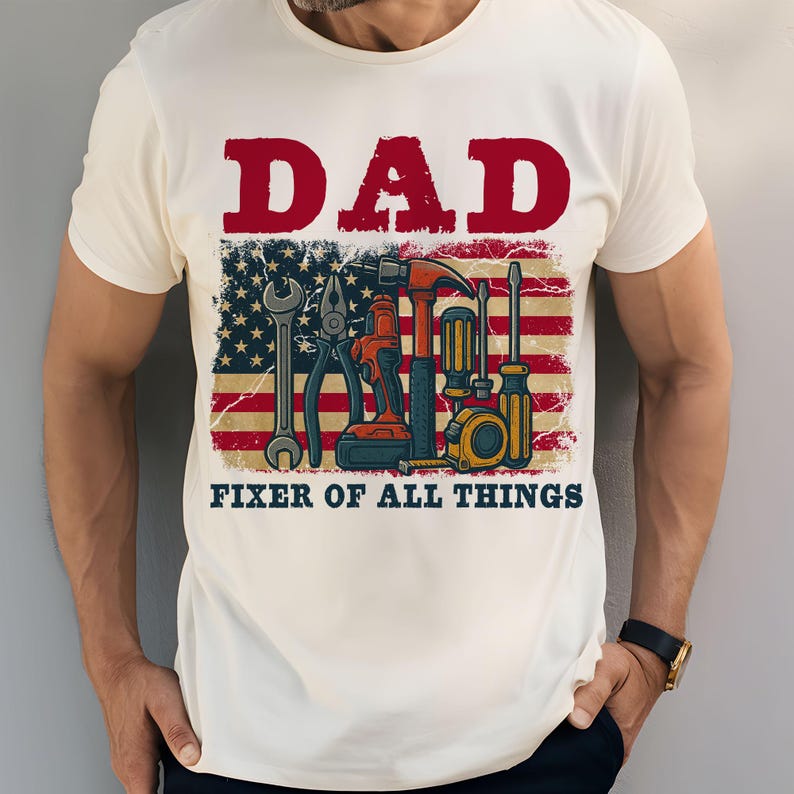 Dad Fixer of All Things PNG, Toolbox American Flag Sublimation, Father’s Day DIY Dad Design, Patriotic Handyman PNG, Printable Shirt image 4