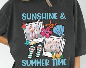 Summer Time PNG, Sunshine Beach Vacation PNG, Polaroid Photo Frame Sublimation, Tropical Flowers Flip Flop PNG, Editable Summer Shirt Design