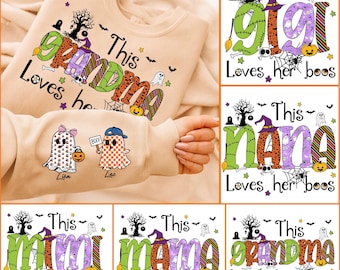 Mamá ama abucheos PNG: Diseño de Halloween de familia fantasma (Descarga digital)