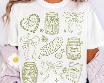 Pickle Bow Png, Cute Pickle Jar Design with Ribbons, Kawaii Snack Sublimation Design, Pickle Lover Png, Girl Loves Pickles, Coquette Pickle