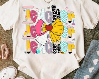 Teacher Coquette Bow Png, Back To School Png, Preppy Teacher Png, Teacher Life Png, Girly Teacher Shirt Design, School Vibes, Teacaher Shirt