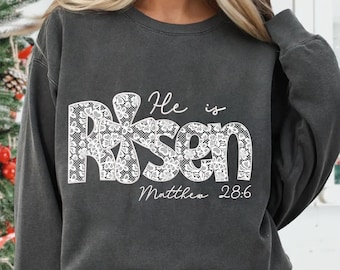 He is Risen Png, Easter Christian Shirt Design, Lace Floral Religious Digital Download, Matthew 28:6 Sublimation Png Digital