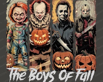 Escuadrón de terror de Halloween PNG, Gráfico de los chicos de otoño, Caras espeluznantes de linterna de calabaza PNG, Camiseta de película de terror de otoño para sublimación