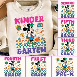 Back To School Mouse PNG Bundle, Cute School Grade Sublimation, PreK To Fifth Grade Cartoon PNG, Kindergarten Shirt Design