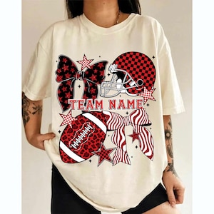 Personalized Football Team Png, Red Bow Png, Leopard Football Helmet Bow Png, Game Day Spirit Png, School Football Team Png