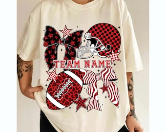 Personalized Football Team Png, Red Bow Png, Leopard Football Helmet Bow Png, Game Day Spirit Png, School Football Team Png