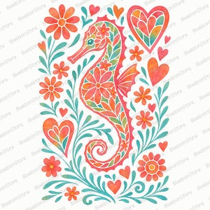 Floral Seahorse Png, Hello Summer, Floral Hippocampus Png, Coastal Summer Sublimation Design, Preppy Nautical Clipart, Beach Vibes Seahorse