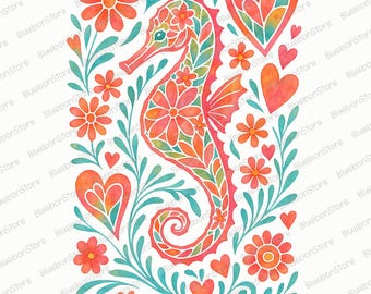 Floral Seahorse Png, Hello Summer, Floral Hippocampus Png, Coastal Summer Sublimation Design, Preppy Nautical Clipart, Beach Vibes Seahorse