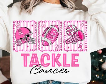 Tackle Cancer Png, Pink Ribbon Football Sublimation, Breast Cancer Awareness Cheer Png, October Support Png, Preppy Game Day Png