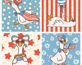 Red White And Goose Png, 4th of July Png, Fourth of July Png, Funny America Png, America Coquette Png, Memorial Day Png, Retro Checkered