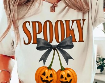Lazo de calabaza espeluznante (Png), calabaza de Halloween (Png), temporada espeluznante linda (Png), diseño de lazo de Jack-O-Lantern, camiseta de Halloween (Png), descarga digital