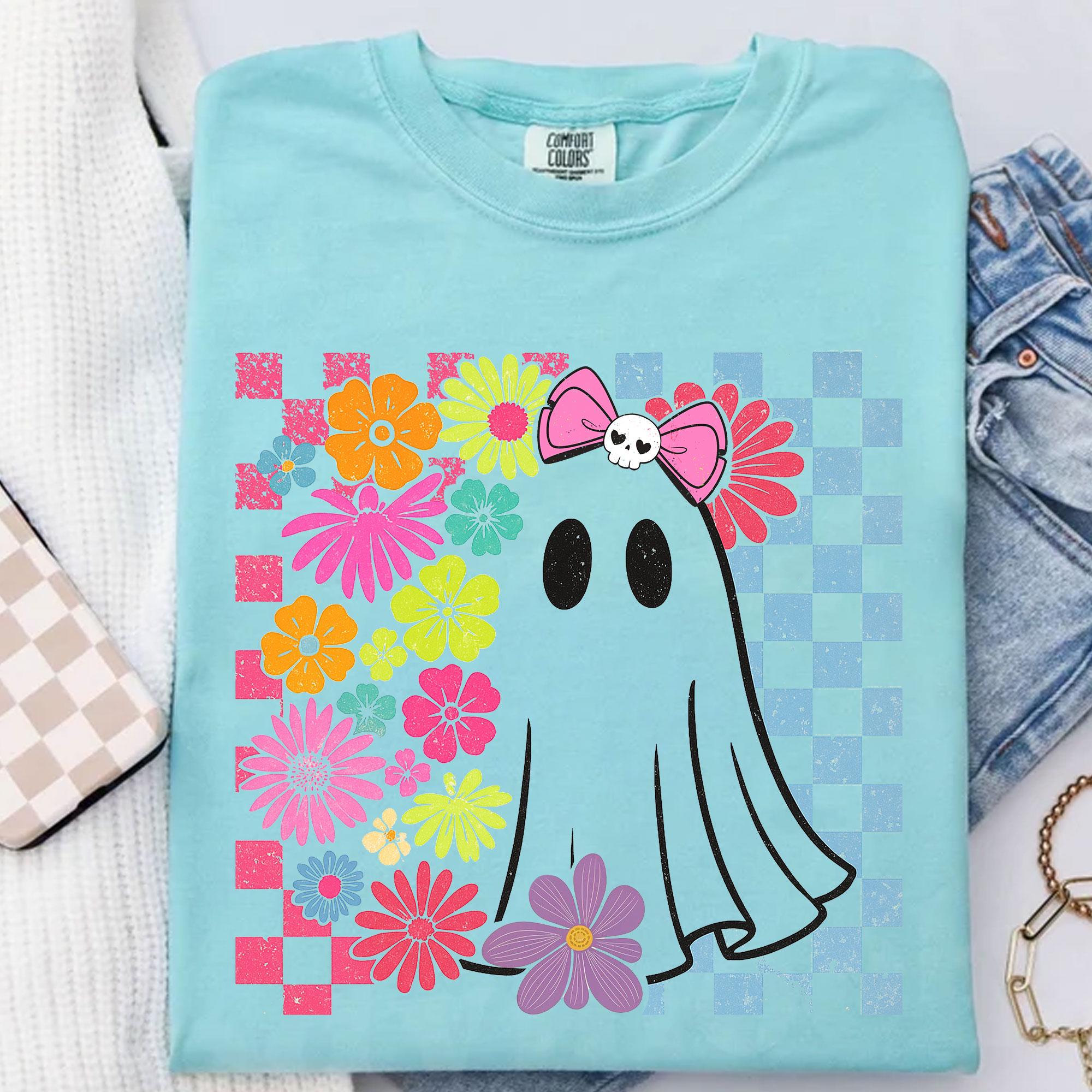 Cute Ghost With Flowers Png, Halloween Sublimation Design, Pastel ...