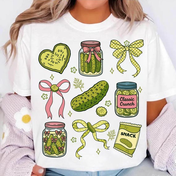 Pickle Bundle Png, Cute Pickle Png with Bows, Funny Snack Sublimation Design, Pickle Lover Shirt Png, Kawaii Food Png, Pink Coquette Png
