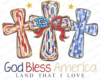 Gott segne Amerika PNG, Vaterländisches Kreuz PNG, 4. Juli Sublimation, Rot-Weiß-Blaues Kreuz-Design, USA Christliches Hemd, Unabhängigkeitstag