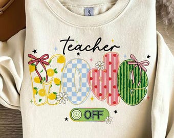 Profesor de verano PNG, Diseño de sublimación con modo profesor desactivado, Camiseta de profesor con estampado de frutas PNG, Fin de curso escolar PNG, Vacaciones retro PNG