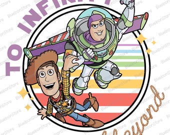 Bis zur Unendlichkeit und darüber hinaus Shirt PNG, Retro Weltraum Abenteuer Clipart, Cartoon Freundschaft Sublimationsdesign, bunte Regenbogen Stern Grafik