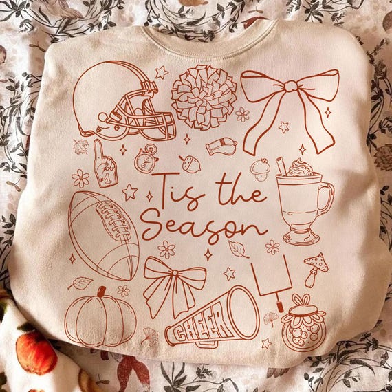 Tis the Season Fall Png, Autumn Cheer Football Png, Pumpkin Coffee Line Art Png, Retro Fall Sublimation, Thanksgiving Shirt Design Png