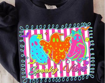 Neon Ghost Halloween png, Spooky Vibes png, Söt Pastell Ghost Halloween Sublimering, Rosa Neon Boo Digital Design, Halloween Nedladdning