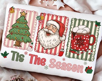 Navidad retro png, Es la temporada png, Papá Noel png, Árbol de Navidad png, Sublimación navideña, Coqueta Feliz Navidad png