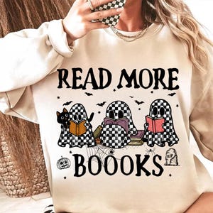Book Lover Ghost Png, Read More Booooks Png, Halloween Reading Png, Spooky Teacher Sublimation, Retro Ghost Reading Png Digital File