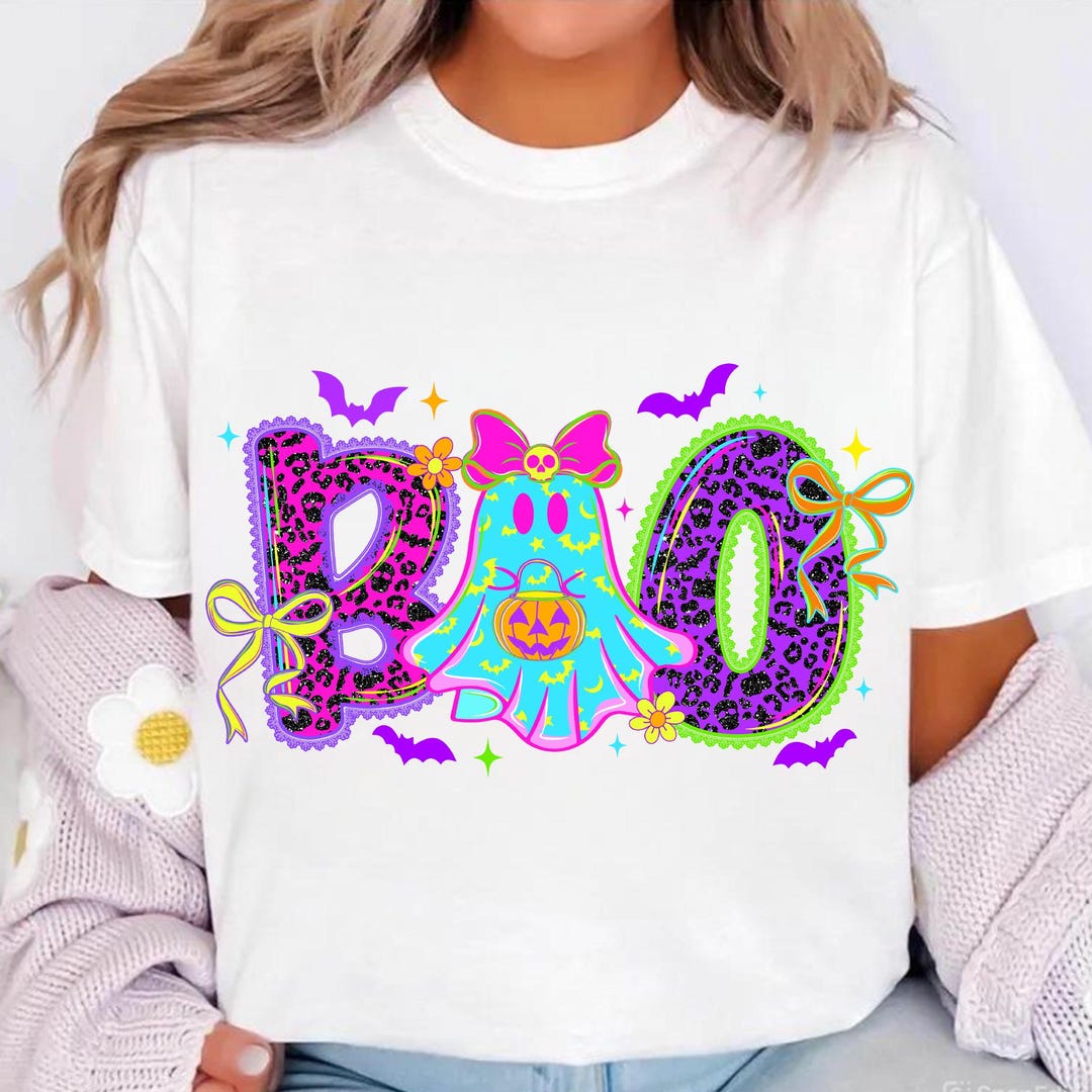 Neon BOO Ghost Png, Leopard Print Halloween Sublimation, Coquette ...