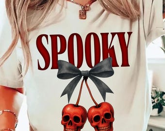 Spooky Skull Bow Png, Red Skull Halloween Png, Creepy Cute Skull Png, Horror Spooky Season Sublimation, Gothic Halloween Shirt Png