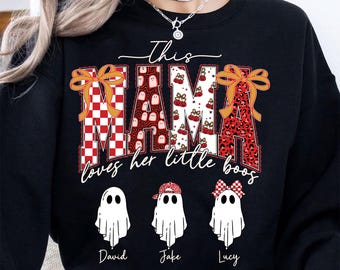 Custom This Mama Loves Her Little Boos Png, Halloween Family Ghost Png, Custom Kids Name Fall Png, Spooky Mom Png, Custom Halloween Mama Png