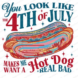 4th Of July Hot Dog Png, Funny Patriotic Sublimation, Independence Day Quote Shirt Design, Retro USA Snack Png, You Look Like July 4th Png