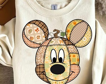Fall Pumpkin Mouse Png, Patchwork Pumpkin Png, Cute Autumn Mouse Sublimation, Fall Plaid Png, Thanksgiving Png, Digital Download