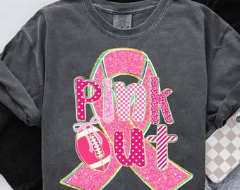 Pink Out Png, Breast Cancer Awareness Football Png, Glitter Ribbon Png, Pink Ribbon Sublimation, October Cancer Support Png File