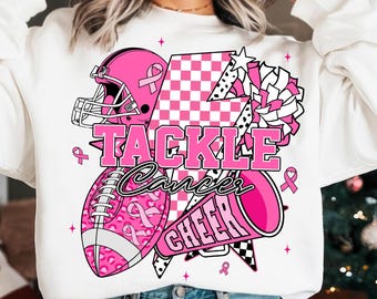 Tackle Cancer Png, Pink Football Cheer Sublimation, Breast Cancer Awareness Png, October Support Png, Coquette Pink Ribbon Png