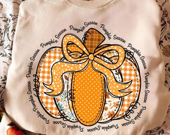 Pumpkin Season Png, Fall Pumpkin Png, Autumn Bow Pumpkin Png, Retro Fall Graphic Png, Thanksgiving Png, Trendy Fall Pumpkins Png