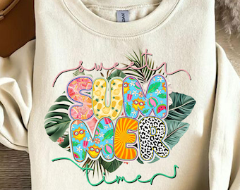 Summer Svg, Sweet Summer Time Retro Sublimation, Multicolor Letter Svg, Tropical Vibes Leopard Print Design, Fun Vacation Shirt Svg