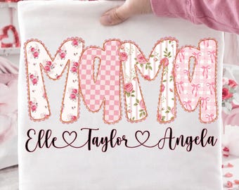 Mamá floral personalizada PNG, nombre de niño personalizado PNG, Día de la Madre PNG, apellidos personalizados, descarga digital