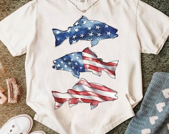 American Flag Fish PNG, Patriotic Bass Sublimation, 4th of July Fishing Design, USA Flag Fish Clipart for T-Shirt