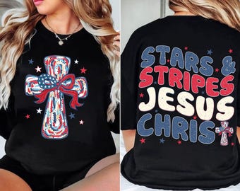 Christian Patriotic Cross PNG, Faith And Freedom Sublimation, God Bless America Shirt Design, 4th Of July Red White Blue PNG