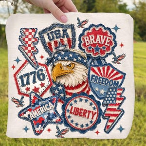 Patriotisk örn PNG, USA broderi patch stil design, 4 juli vintage frihet frihet skjorta sublimeringsfil