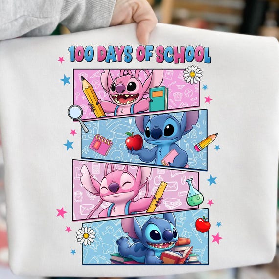 Cartoon 100 Days PNG,  Blue Alien School Design, Retro Back To School Png, Digital Download
