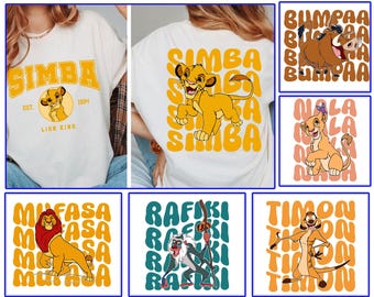 Retro leeuw en vrienden Svg, dierenrijk Lion King Svg, wilde reis Svg, familievakantie Svg, Lion Friends Svg, Magical Kingdom Svg