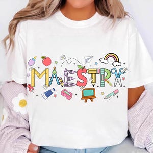 Maestra png, sublimatieontwerp voor leraar Spaans, terug naar school regenboog schattig krijtpotlood appelbestand, digitale download voor shirts