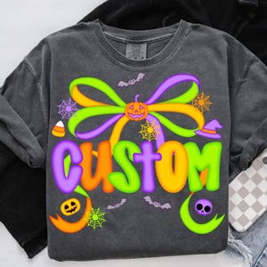 Custom Neon Halloween Bow Png, Cute Neon Pastel Halloween Png, Spooky Bow Png for Sublimation, Personalized Bow Png Digital
