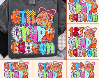 Grade Level PNG Bundle, 1st To 6th Grade Sublimation, Back To School Teacher PNG, Girl Grade Shirt Design, Colorful School Png
