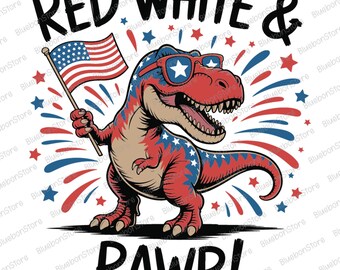 Red White And Rawr Svg, Happy 4th of July Svg, T-Rex Png, Toddler Fourth of July Svg, Dinosaur Patriotic Svg, American Flag Patriotic Svg