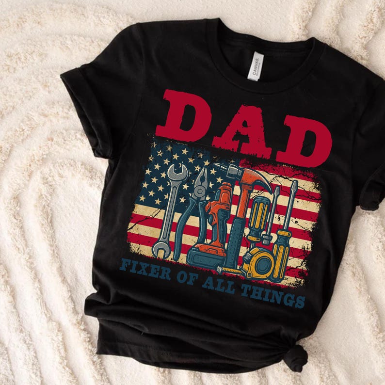 Dad Fixer of All Things PNG, Toolbox American Flag Sublimation, Father’s Day DIY Dad Design, Patriotic Handyman PNG, Printable Shirt image 8