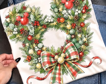 Cozy Christmas Mouse Ear Png, Vintage Holiday Wreath Sublimation, Christmas Bow Shirt Design Png, Magical Holiday Vacation Png