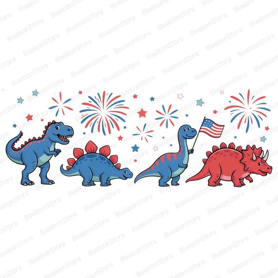 Patriotic Dinosaur PNG, 4th Of July Dino Clipart, Red White Blue Cute Dinosaur Sublimation, Independence Day Kids Shirt Design