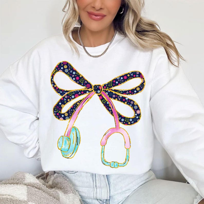 Pink Bow with Stethoscope - SWEATSHIRT - (Jerzee/Gildan) main image 1