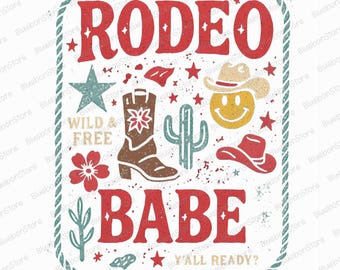 Rodeobabe png, sublimatieontwerp westernmeisje, retro cowgirllaarzen png, shirtontwerp wilde westen country, vintage rodeo png-bestand