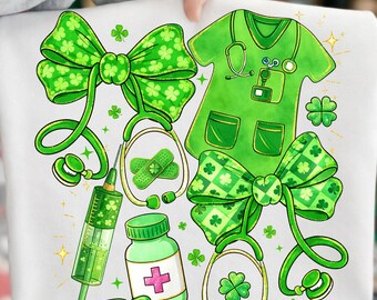 Nurse St Patricks day png, Lucky Nurse Png, Stethoscope Bow Png, Shamrock, Digital Download