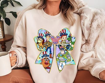 Patriotic Cartoon Toys Characters PNG, 4th Of July Bow Png, Red White Blue Characters PNG, Independence Day PNG, Cute Summer Shirt Png